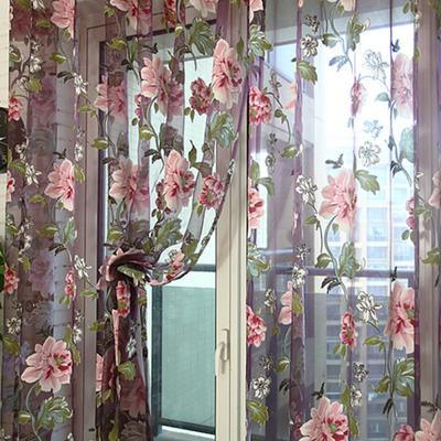 Perdele din tul floral pentru camera de zi Bucătărie Perdele transparente brodate violeuri pentru dormitor Perdele din tul floral de lux