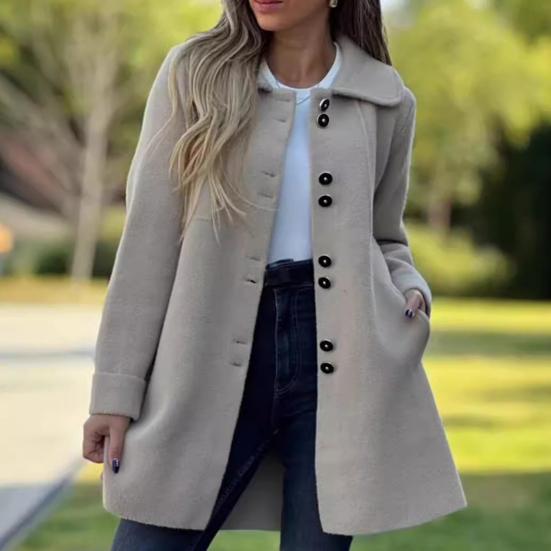 Fall Winter Women Woolen Jacket Lapel Long Sleeves Solid Color Loose Fit Daily Wear Overcoat Casual Streetwear