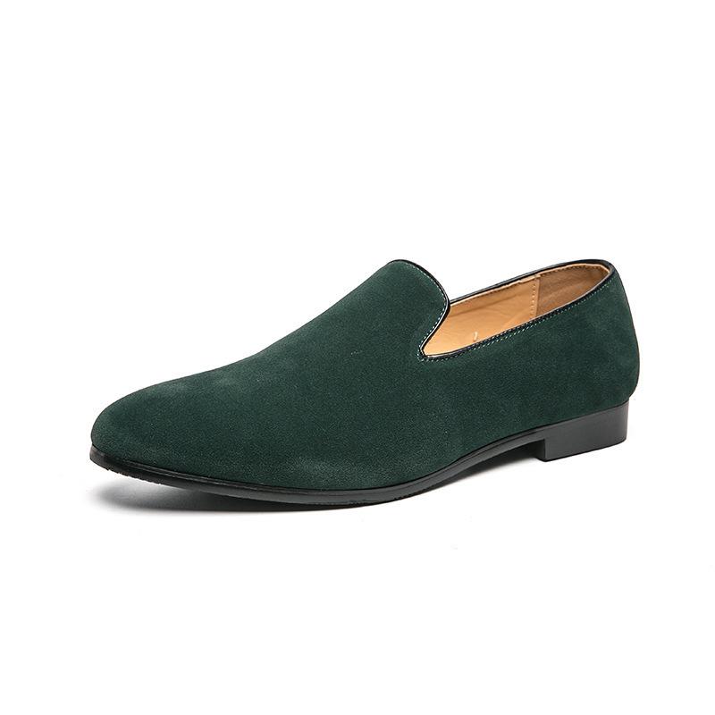 Mocassini da Uomo in Pelle Scamosciata Slip-On con Tacco Nascosto, Punta Affusolata in Pelle Stile Britannico.