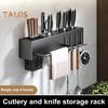Kitchen Cutlery Holder Wall Mounted Cutter Holder with Hooks Carbon Steel Cutter Storage Rack for Spoon Chopsticks Rust-Resistant Kitchen Utensil