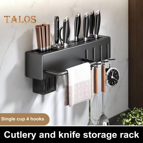 Kitchen Cutlery Holder Wall Mounted Cutter Holder with Hooks Carbon Steel Cutter Storage Rack for Spoon Chopsticks Rust-Resistant Kitchen Utensil