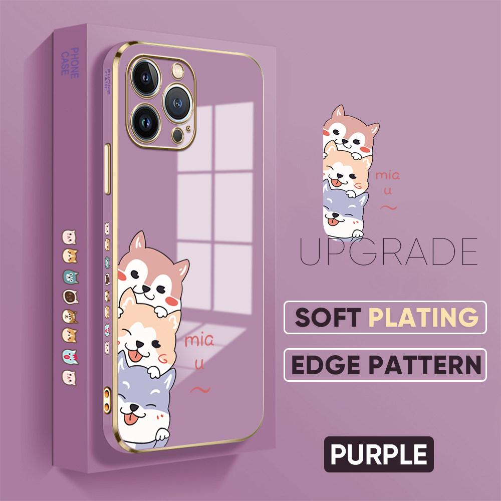 For iPhone 16 15 Max Samsung S24 S23 Plus A15 A35 A53 A73 Xiaomi 11T 12T 13T Redmi 13C Soft Plated TPU Cartoon Dog Cute Phone Casing