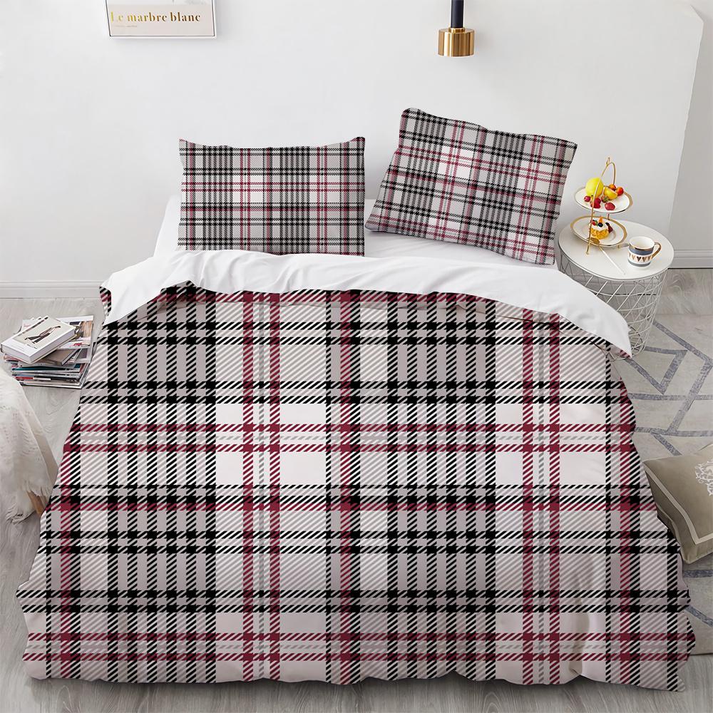 Plaid Duvet Cover Queen Bedding Set for Boys Girls Kids Women Men Modern Geometric Colourful Grid Plaid Polyester Comforter Set