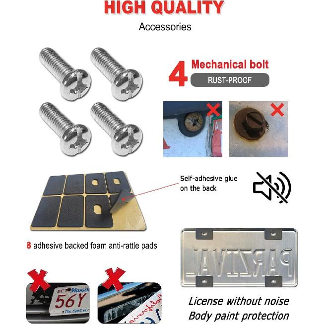 Mountain License Plate Frames- Plastic Black Car Tag Holder Bracket With Screws Caps, 2 Packs 2 Hole, White On Black, Mountain Vinyl Sticker Included