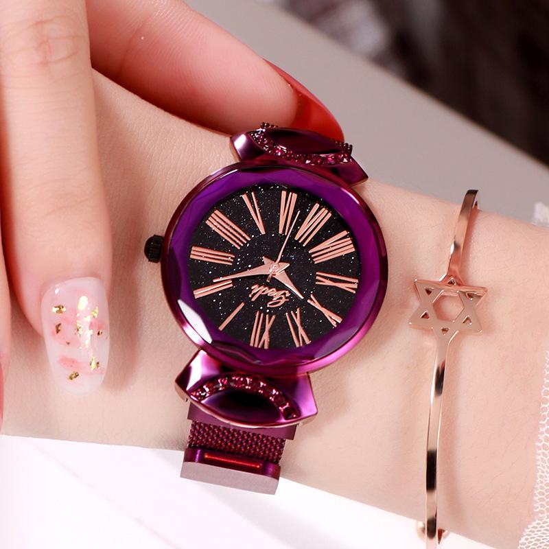 Starry Sky Surface Waterproof Ladies Watch Rose Gold Vintage Roman Scale Watch Women