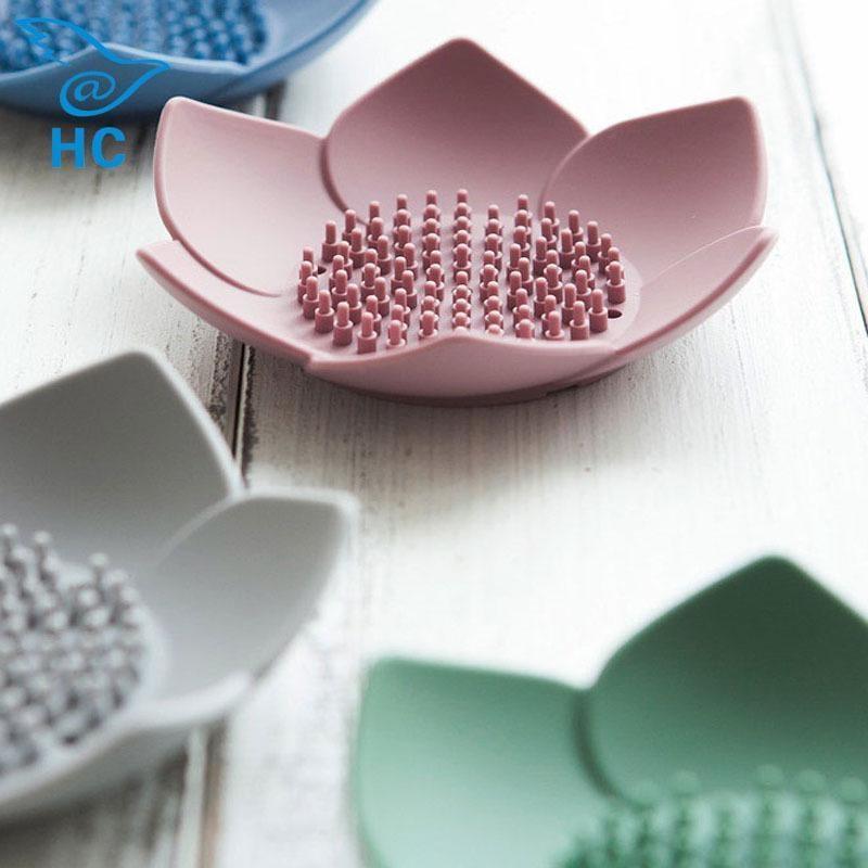New Concise Design Silicone Lotus Soap Shelf Creative Soap Box Bathroom Student Non Perforated Soap Storage Box Home Supplies