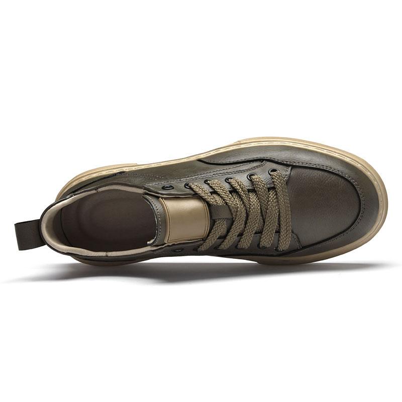 Genuine Leather Men's Casual Shoes, Thick-soled, Anti-slip, Wear-resistant, Height-increasing, Street Fashion, Retro Board Shoes