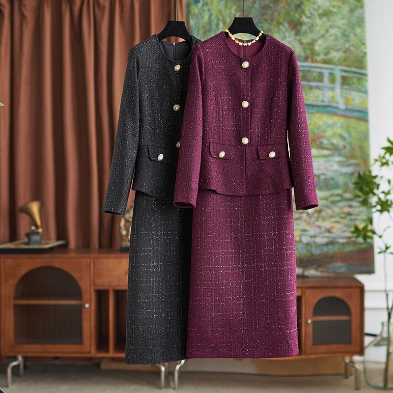 

Elegant Waist-Slimming Two-Piece Style Dress - Women s Autumn/Winter Bodycon Skirt XL