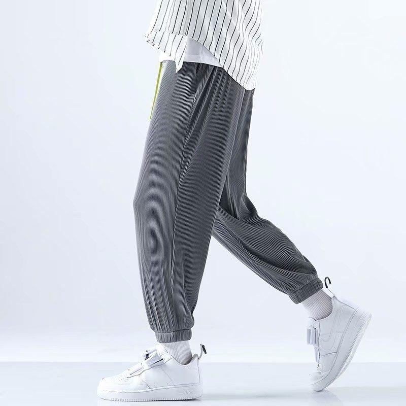 Ice pants men's summer new thin large size loose nine points sports Harlan handsome youth stripes casual