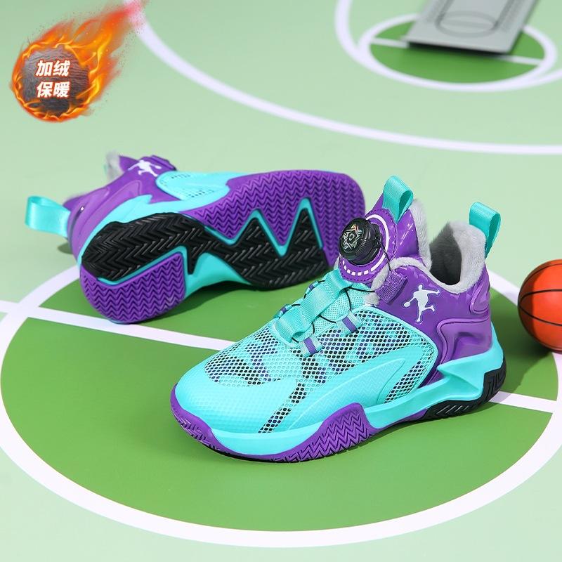 Boys' Velvet Basketball Shoes 2025 Autumn and Winter New Professional Student Training Children's Non-slip Sports Shoes Entity