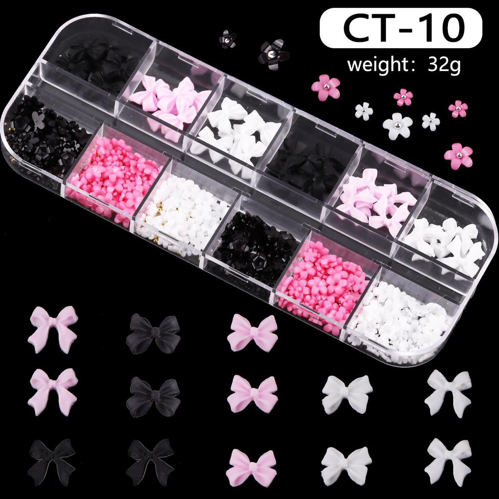 12-Grid Box Nail Art Resin Bow Streamer Ballet Alloy Butterfly Jewelry Diy Accessories