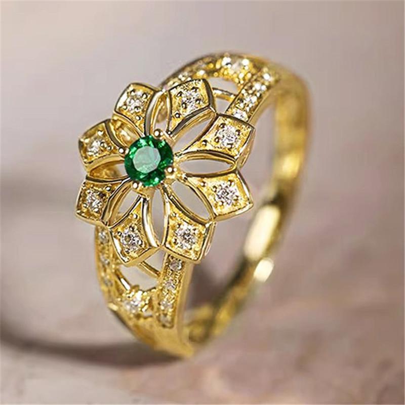 CopperFlower Rings Green Cubic Zirconia Gorgeous Women Rings for Wedding Anniversary Gift Luxury Trendy Jewelry