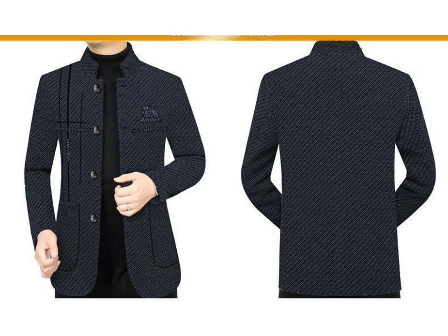 Men's Mid-aged Stand Collar Plush Woolen Jacket - Thickened, Casual, Versatile Coat