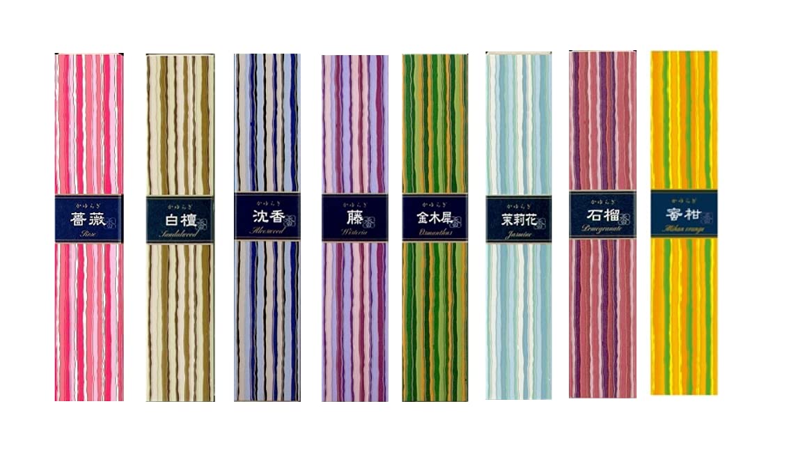 

Nippon Kodo Kayuragi Sticks, Set of 8 (Rose, Sandalwood, Agarwood, Wisteria, Osmanthus, Jasmine, Tangerine, Pomegranate)
