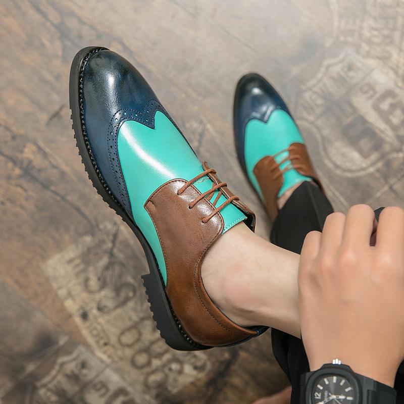 Men Business Dress Shoe Colorful Lace Up Fashion Man Casual Leather Oxfords Shoes Flat Leisure Wedding Party Shoe Men Big Size