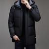 Men's Hooded Winter Puffer Jacket - Mid-Length, Warm, Loose Fit, 90% White Duck Down