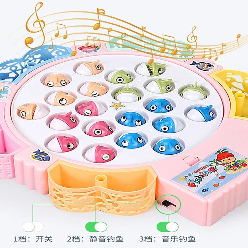 Magnetic Fishing Toys Fish and Rod with Magnetic Rotating Fishing Game with Music Red and Blue Color Optional Size Optional