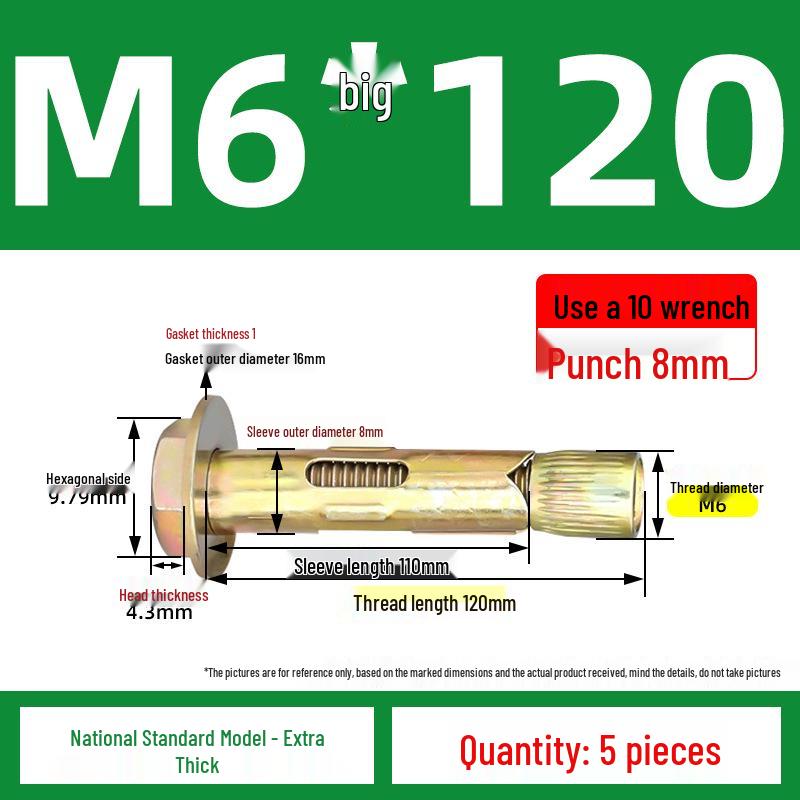 Extended Hex External Hexagon Expansion Bolt Set M6 M8 M10 M12