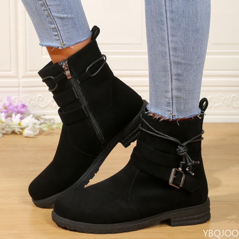 Autumn winter new elegant simple thick heel square toe short boots fashionable versatile shoes casual comfortable women's shoes