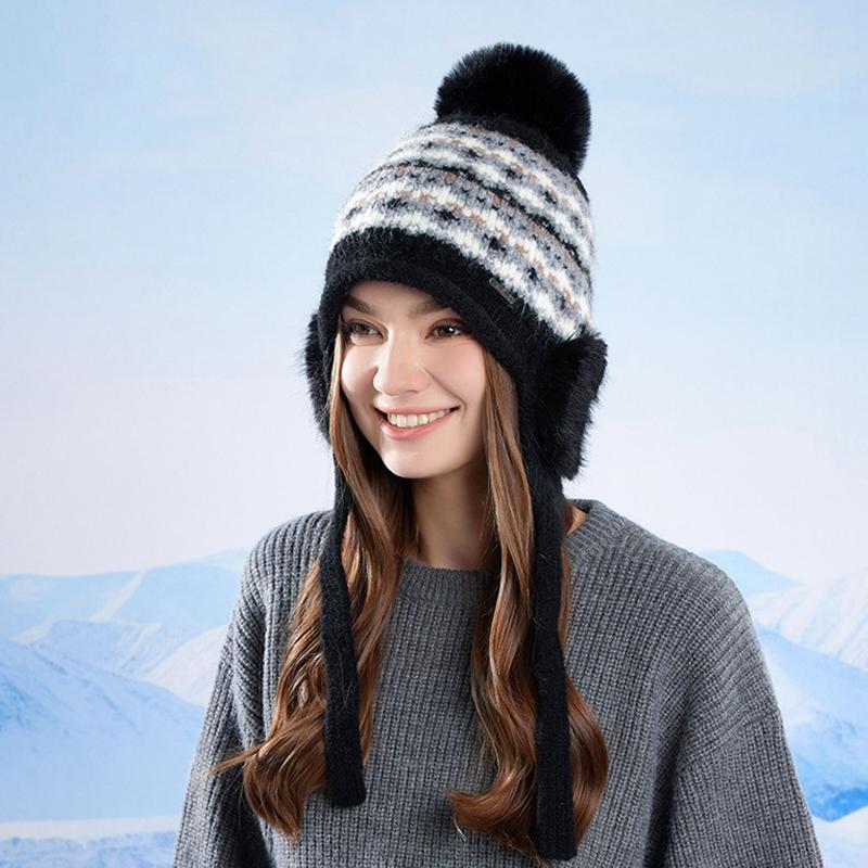 Winter Outdoor Cold-Proof Bomber Hat Big Head Circumference Knitted Wool Hat Women Velvet Warm Ear Protection Cap