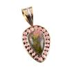 Natural Unakite Gemstone 925 Solid Sterling Silver Two Tone Pendant 1.25" I2p06