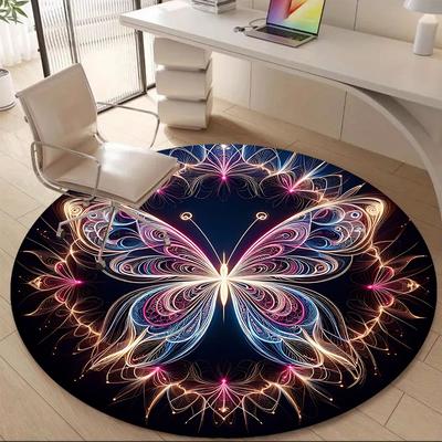 1pc Butterfly Mandala Office Round Area Rug,  Mat Suitable ForOffice, Under Office Chairs Bedroom Living Room Home Decor, Room Deco