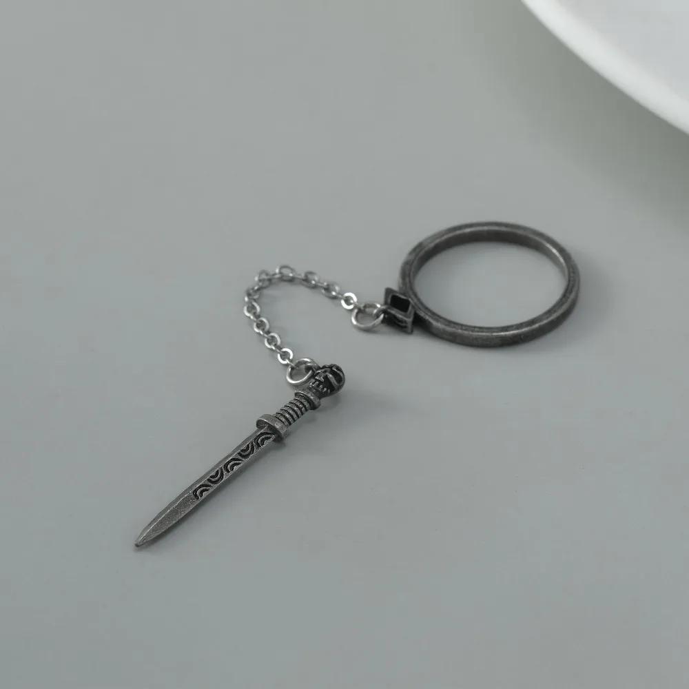Goth Dark Style Black Cross Sword Rings for Women Vintage Stainless Steel Chain Skull Tassel Rings Punk Jewelry Personal Gift