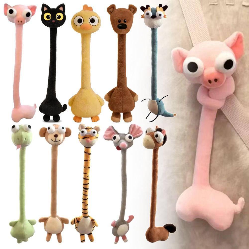 Multicolor Long Neck Animal Plush Toy Piggy Cat Chicken Bear Plush Doll Hanging Doll Bag Pendant