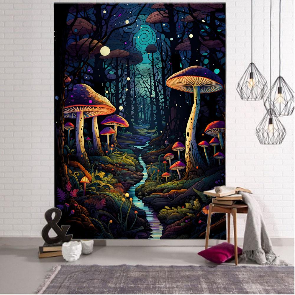 Fairy Tale Mushroom Forest Tapestry Wall Hanging Aesthetic Decoration Blanket Bed Sheet Living Room Bedroom Background Poster