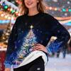 Women's Fashion Casual Long Sleeve Christmas Printed Round Neck Plus Velvet Thickened Sweatshirt