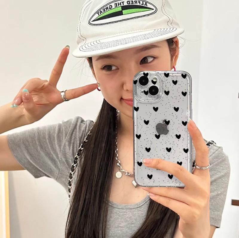Love Heart Pattern Shockproof Phone Case For iPhone 16 Pro 15 14 13 12 11 17 Pro Max 7 8 Plus XS Silicone Transparent Soft Funda