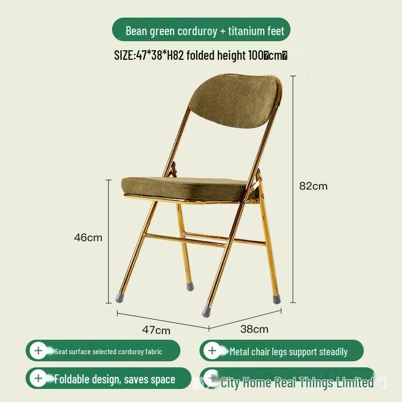 Thickened Retro Corduroy Folding Metal Chair for Dining & Photography