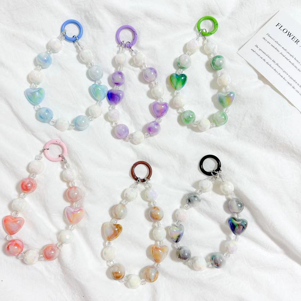 Color love beaded mobile phone chain personalized pendant bracelet bracelet anti-lost wrist strap pendant pendant advanced sense