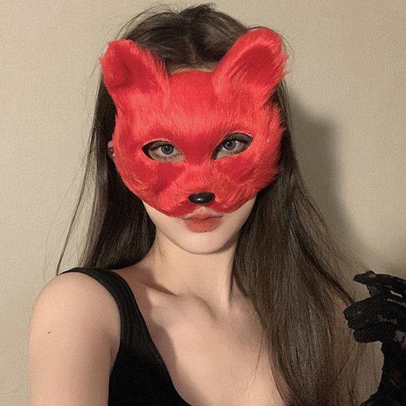 Halloweenská maska ​​Maska na půl obličeje Cos Dragon God Divoký Tiger Night Fork Tengu Man Wolf Mask Performance Skull Masks