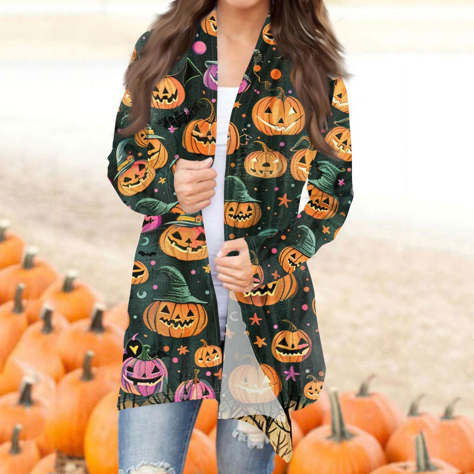 

Женский модный повседневный кардиган средней длины с принтом на Хэллоуин, куртка, пальто M