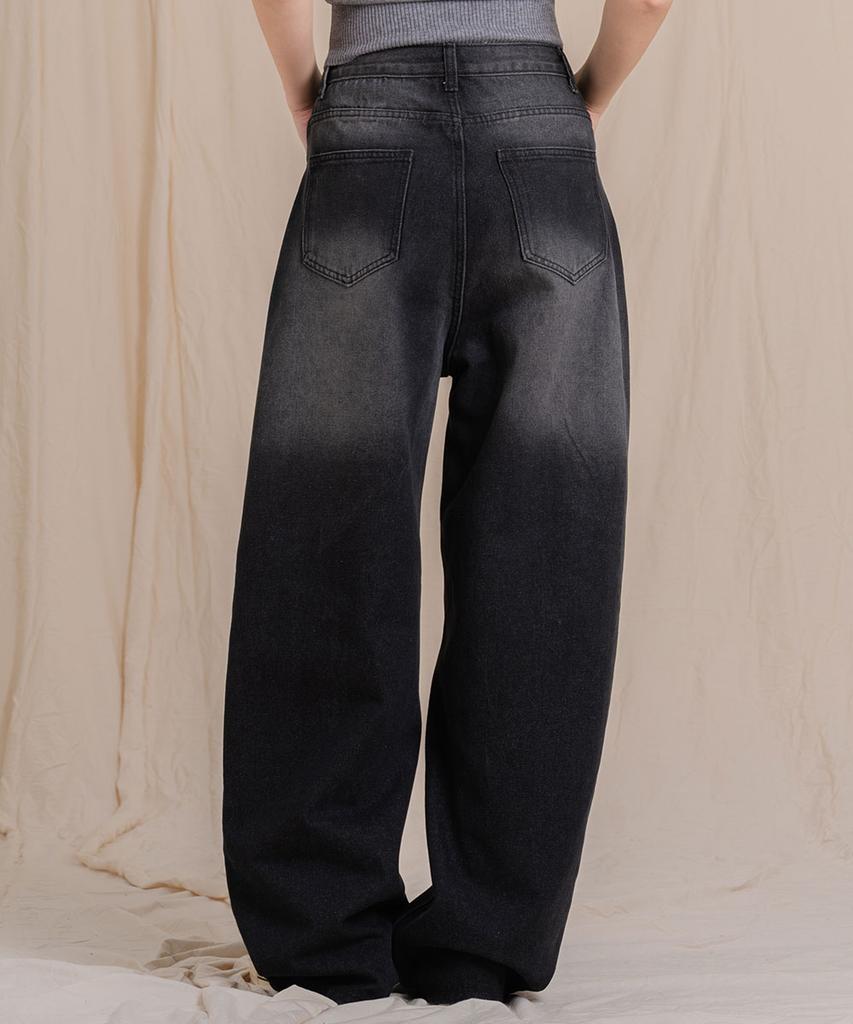 Ellamo 54_5 Women'S One-Pin Tuck Washed Wide Denim Pants (Basic/Long)_Dark Denim