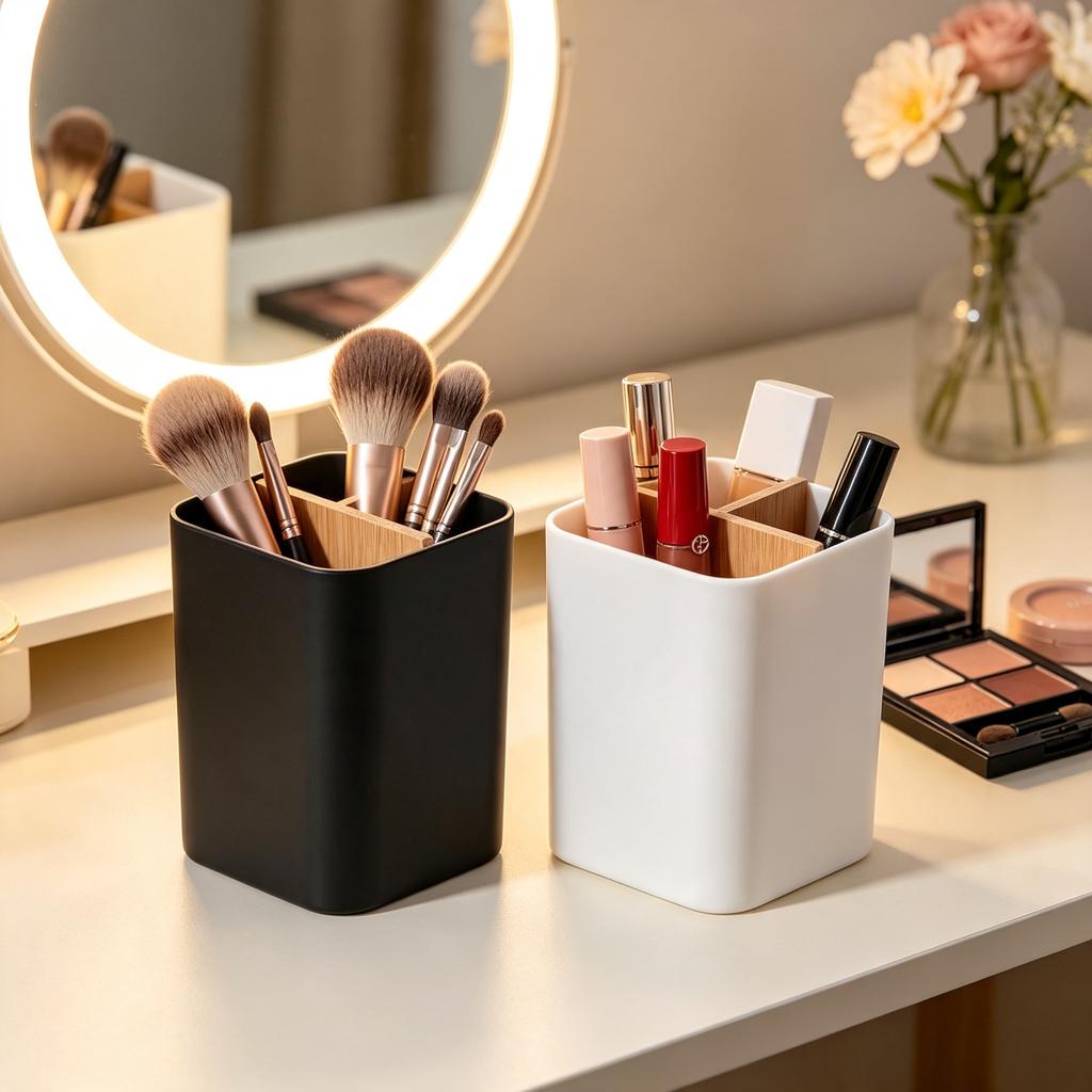 1Grid Bamboo Partition Storage Box Desktop Partition Pen Makeup Brush Holder Bathroom Toothbrush Rack Office Stationery Sort Box