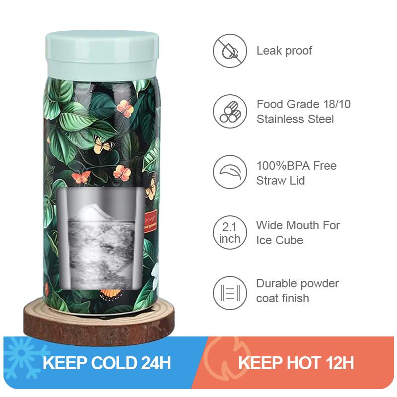 LENO 200ml Printed Thermos Bottle Insulated Leak Proof Water Bottle Portable Double Stainless Steel Thermal Cup
