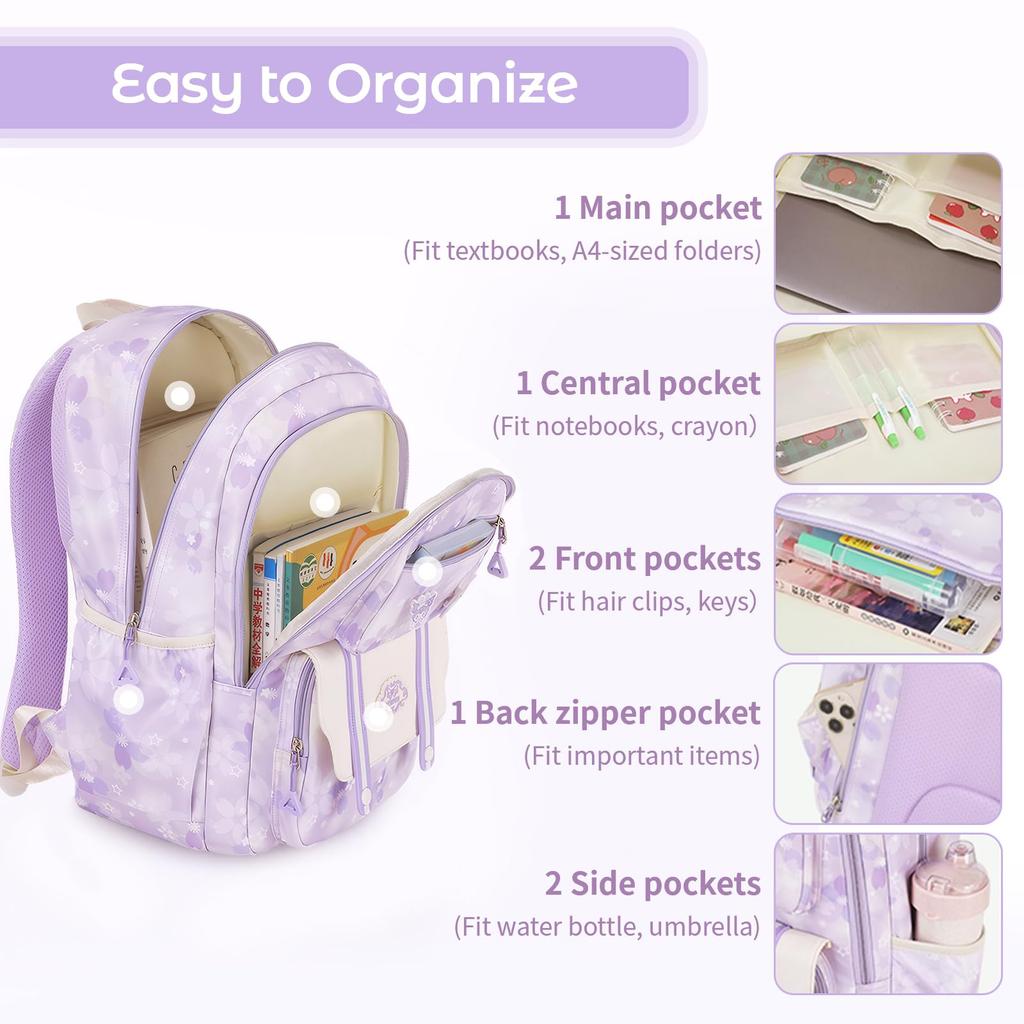 School Bag 20 Liters Backpack Girl Kawaii School Bag with Pendant Water Resistant Nylon Primary School Girl Bag for Children