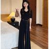 Temperament Women's Summer Irregular Blouse Top High Waist Wide Leg Pants Temperament Casual Summer