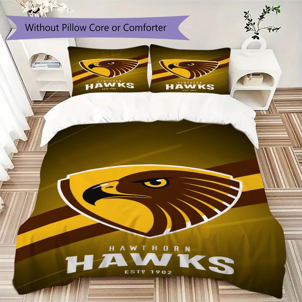 Hawthorn Hawks AFL Pattern Bedding,Quilt Set Quilt Cover Pillowcase Home Birthday Gift (1*duvet cover+2*pillowcase,without core)XSJT0917459