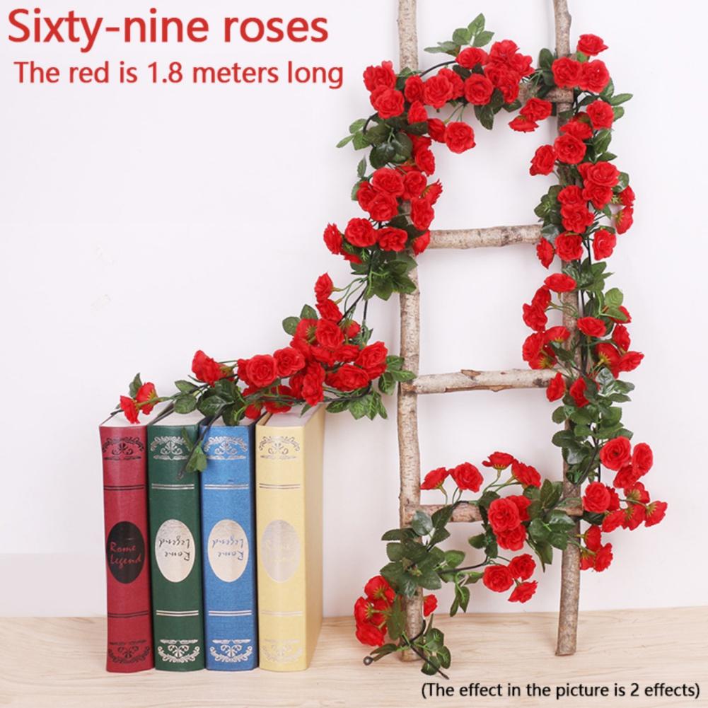 1PC Artificial Flowers Vine 45pcs / 69pcs Rose Fake Flower DIY Wedding Decoration Home Room Decor Wall Hanging Garland Plant