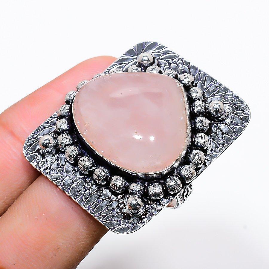 

Natural Rose Quartz Gemstone Handmade 925 Sterling Silver Ring Size 11 a4L24