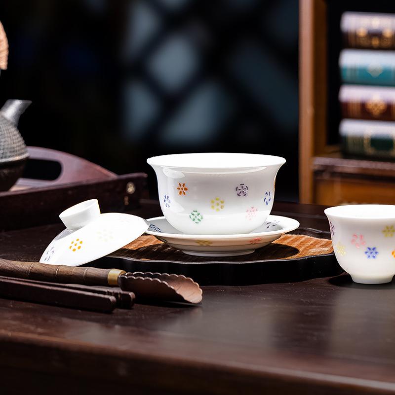 Jingdezhen Colorful Linglong Tea Set Gift Ceramic Cup Saucer Cover Bowl Kung Fu Tea Set Full Set of Souvenirs