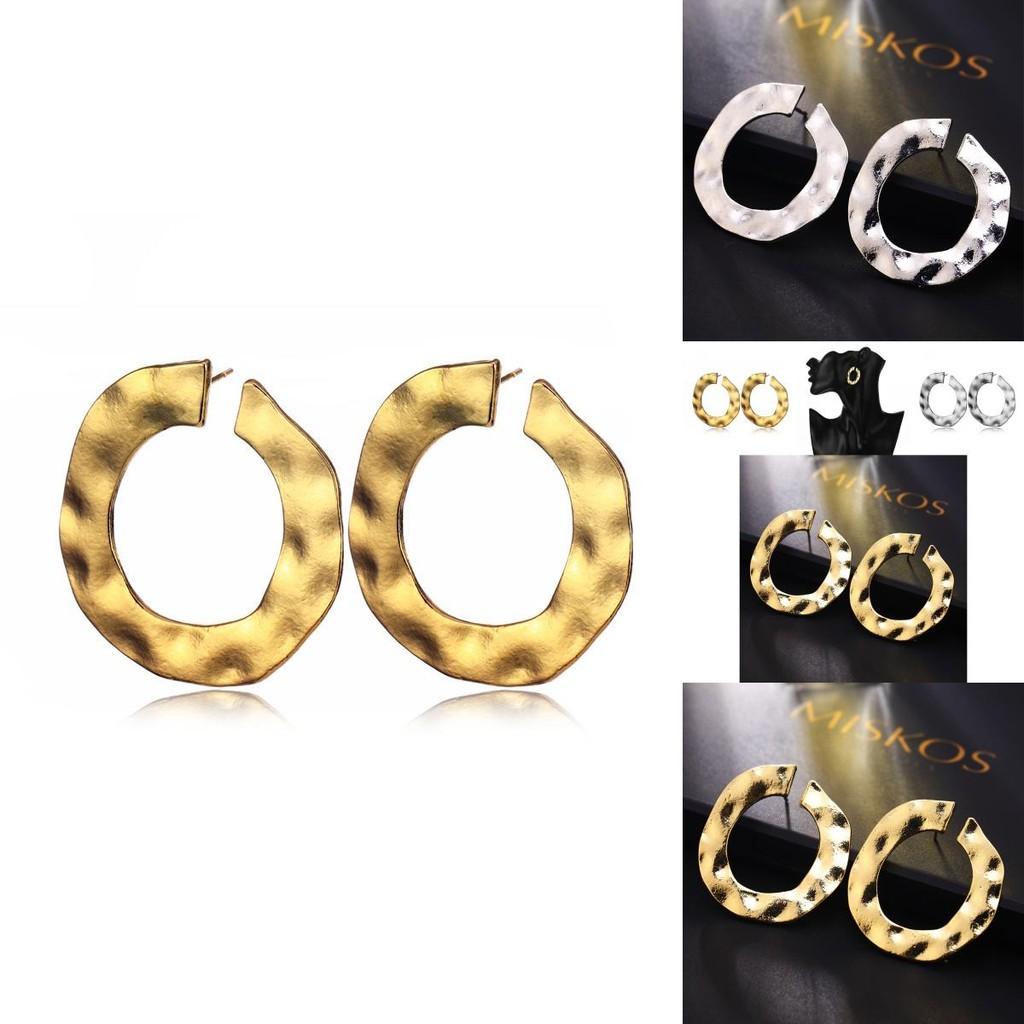 Trendy Alloy Hoop Earrings For Women Geometric Irregular Round Design In Silver And Gold