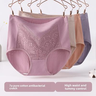 Plus Size Women Summer Mother Middle Aged Cotton Belly Breathable Antibacterial High Waist Briefs