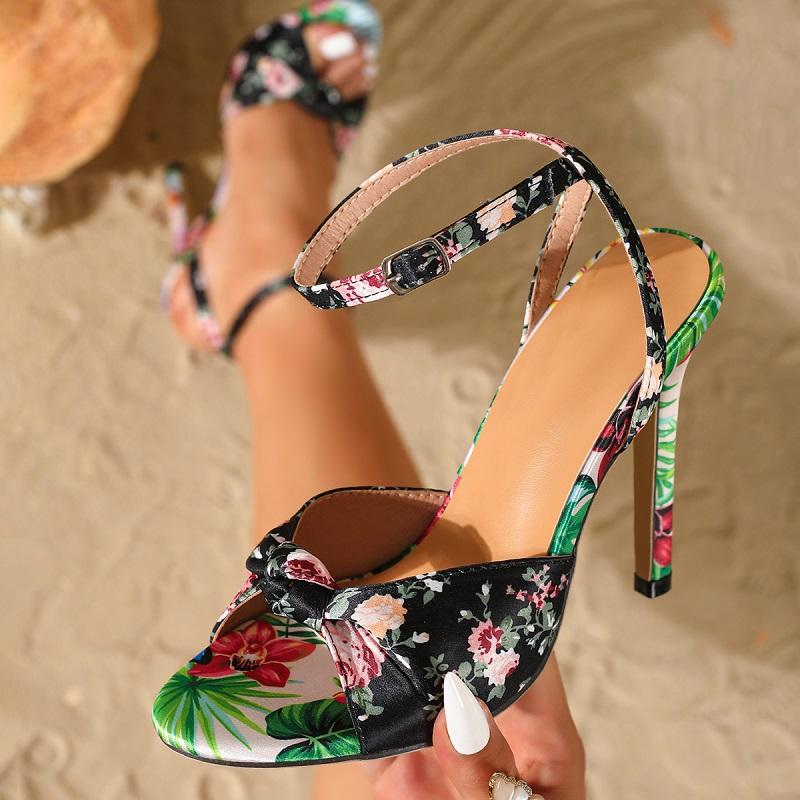 

Eilyken Retro Fashion Printed Totem Satin Square Open Toe Women Sandals Summer Buckle Strap Thin Heels Banquet Shoes 35 чёрный
