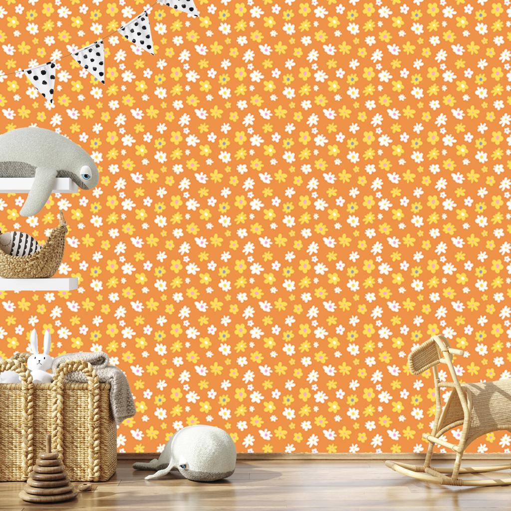 Peach and Gold Flowers Wallpaper for Living Room and Bedroom 50x1000