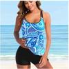 Women's Beachwear Blue Teardrop Halter Women's Tankini Swimsuit Two Piece Bikini Set Beachwear S-5XL