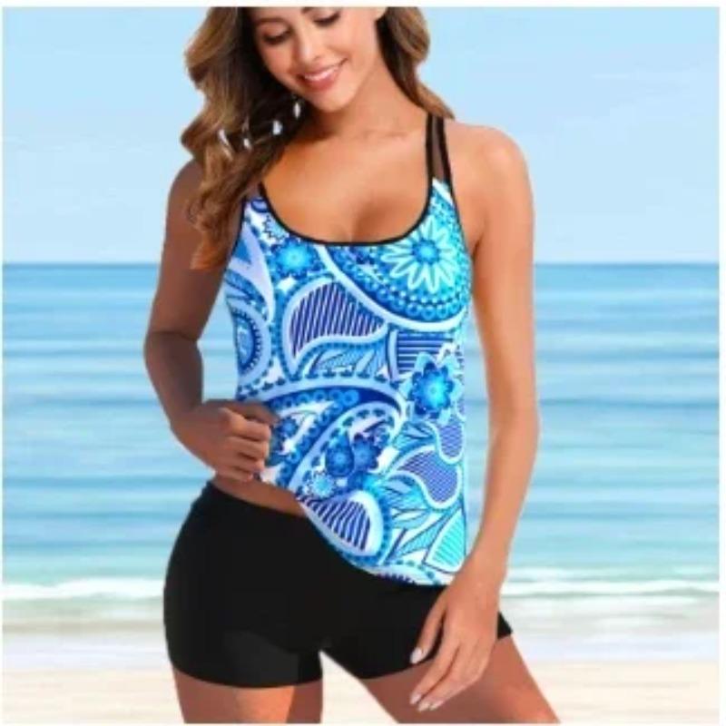 Women's Beachwear Blue Teardrop Halter Women's Tankini Swimsuit Two Piece Bikini Set Beachwear S-5XL